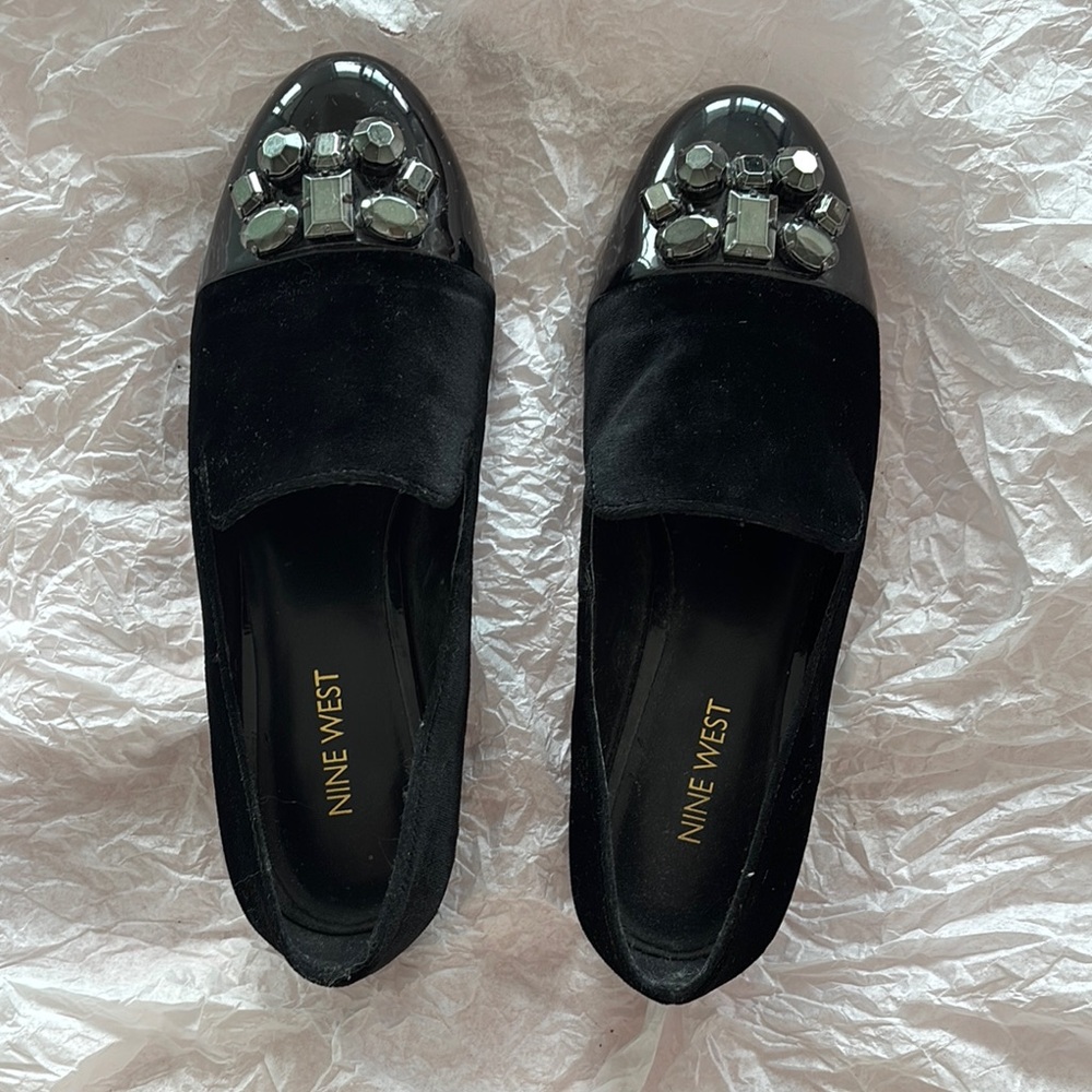 Nine West Black Embellished Velvet Women's Shoes